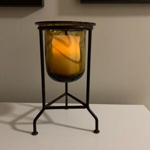 Amber Glass Candle Holder with Metal Stand